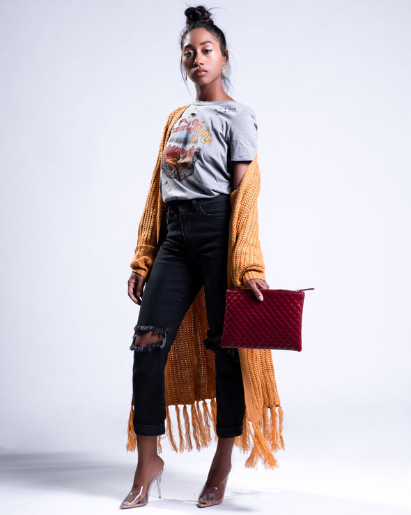 Fringe Maxi Cardi | Mustard