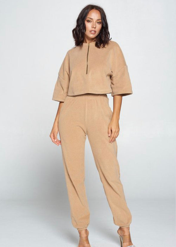 Over Sized Jogger Set | Camel